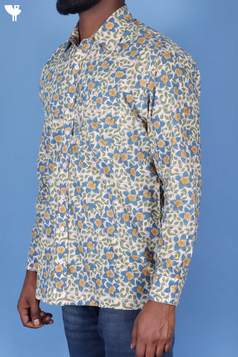 Regular Fit Cotton Men’s Full Sleeved Shirt In Block Print